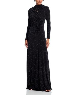Aqua Long Sleeve Studded Gown - Blue