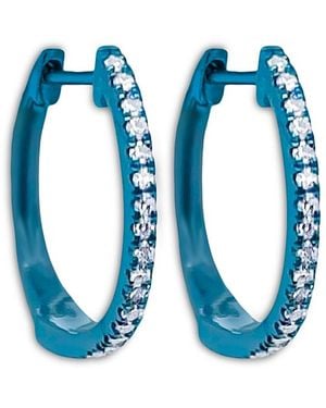 Meira T Rhodium Plated Diamond Small Hoop Earrings - Blue