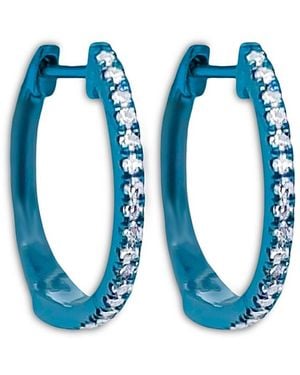 Meira T Rhodium Plated Diamond Small Hoop Earrings - Blue