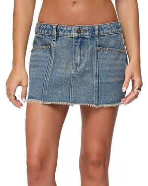 Edikted Keiko Studded Denim Mini Skirt - Blue
