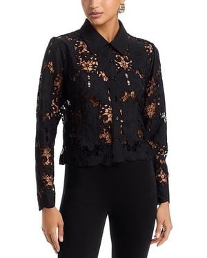 Aqua Lace Crop Long Sleeve Blouse - Black