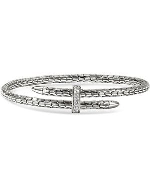 John Hardy Sterling Spear Diamond Pave Flex Bypass Cuff Bracelet - White