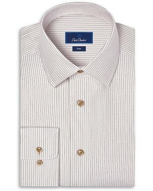 David Donahue Trim Fit Cotton Twill Stripe Dress Shirt - White