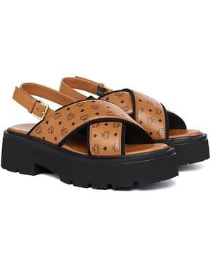 MCM Monogram Platform Sandals - Brown