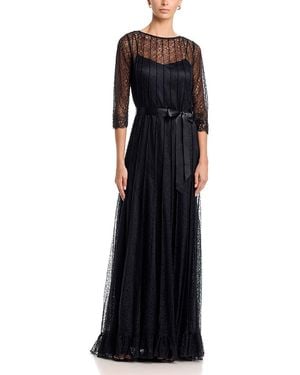 Teri Jon Lace Pintuck Ruffle Hem Gown - Black