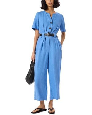 Whistles Fiona Linen Button Jumpsuit - Blue