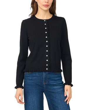 Cece Ruffle Trim Crewneck Cardigan - Black