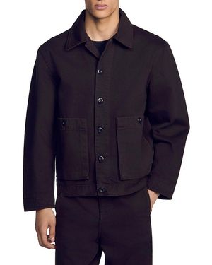Sandro Flared Fit Oversized Fit Cotton Denim Jacket - Blue