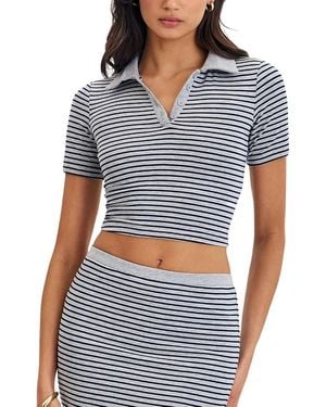 Miss Circle Westley Lyocell Jersey Striped Polo Top - Blue