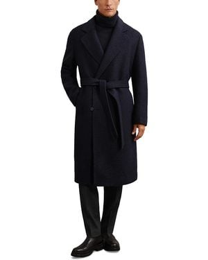Reiss Clavis Boucle Belted Double Breasted Overcoat - Black