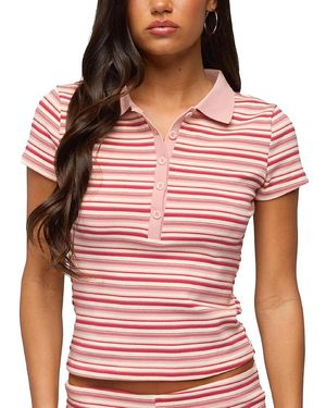 Edikted Noelia Striped Polo Top - Red