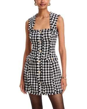 Aqua Tweed Square Neck Mini Dress - White