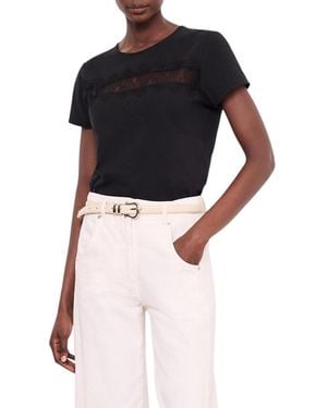 Mint Velvet Lace Trim T-Shirt - Black