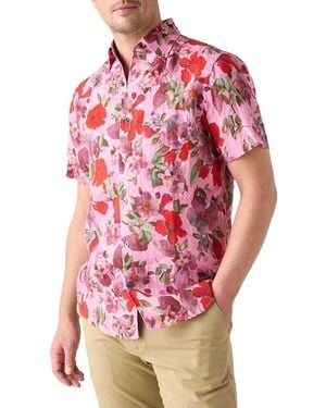 Robert Talbott Morgan Printed Floral Linen Short Sleeve Shirt - Pink