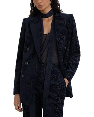 Reiss Flocked Velvet Double Breasted Blazer - Blue