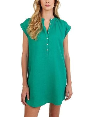 Bella Dahl Linen Cap Sleeve Henley Mini Dress - Green