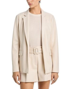 Aqua Faux Leather Open Blazer - Natural