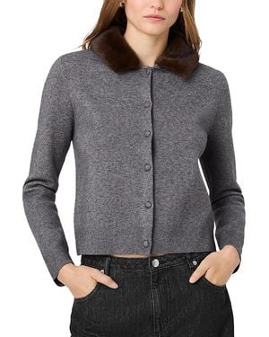 French Connection Sloane Faux Fur Collar Cardigan Sweater - Gray