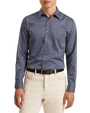 Ted Baker Geometric Circle Print Slim Fit Button Down Shirt - Blue