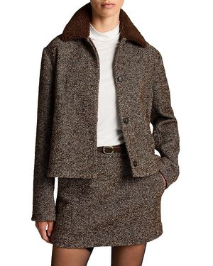 Vince Contrast Collar Boucle Jacket - Brown