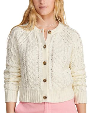 Vineyard Vines Crewneck Cable Knit Cardigan Sweater - Natural