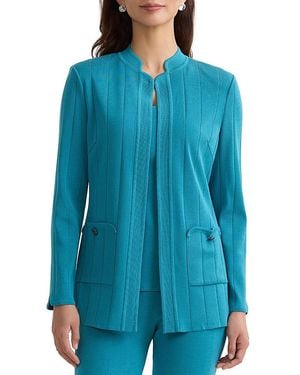 Ming Wang Plus Size Multi-Texture Knit Jacket - Blue