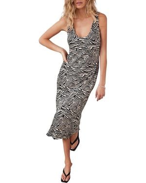 Mint Velvet Animal Print Satin Slip Dress - Gray