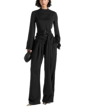 Manière De Voir Aurore High Neck Pleated Jumpsuit With Wrap Waist - Black