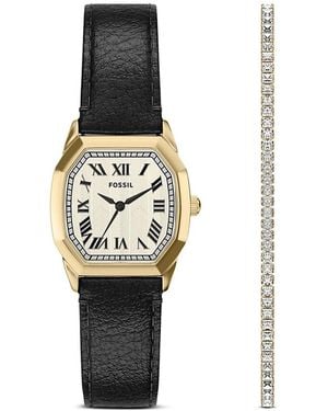Fossil Harlow Leather Watch & Tennis Bracelet Set, 27Mm - White