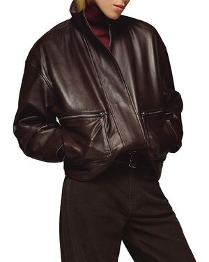 Reformation X Veda Harrison Leather Oversized Bomber Jacket - Black