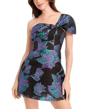 Dress the Population Metallic Bow Shoulder Mini Dress - Blue