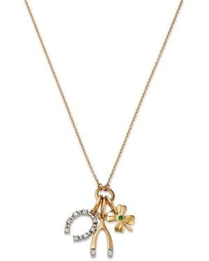 Bloomingdale's Fine Collection Emerald & Diamond Luck Motif Charm Pendant Necklace - Metallic