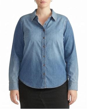 UNIVERSAL STANDARD Plus Size Minimalist Stretch Cotton Chambray Shirt - Blue