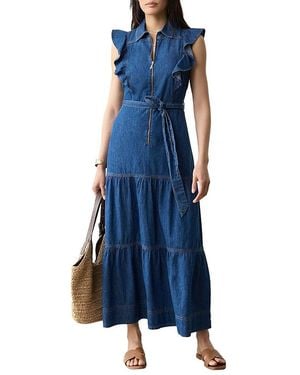 Mint Velvet Denim Ruffle Maxi Shirt Dress - Blue