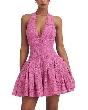Miss Circle Karla Lace Drop Waist Halter Mini Dress - Pink