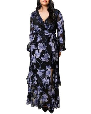 Hutch Plus Size Genevieve Long Velvet Wrap Dress - Blue