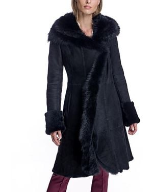 Maximilian Hooded Shearling Coat - Blue
