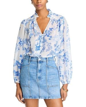 Aqua Toile Ruffle Blouse - Blue