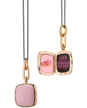 Monica Rich Kosann 18K Rose Vermeil Over Sterling & Steel Locket X Enamel Cushion Pendant Necklace, 16-17 - Pink