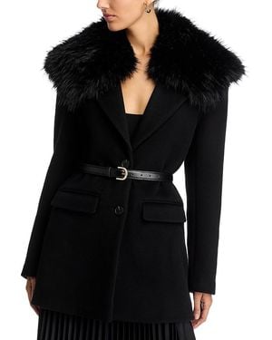 Self-Portrait Faux Fur Collar Coat - Black