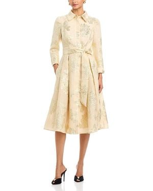 Teri Jon Metallic Jacquard Shirt Dress - Natural
