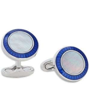 Link Up Mother Of Pearl Rhodium Plated Round Cufflinks - Blue