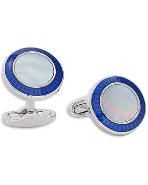 Link Up Mother Of Pearl Rhodium Plated Round Cufflinks - Blue