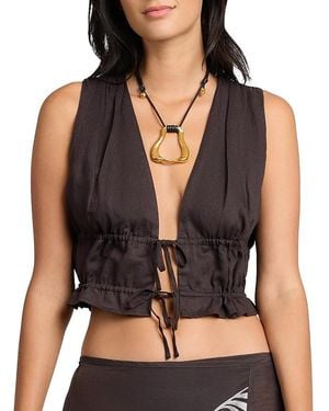 Onia Air Linen Tie Front Top - Black
