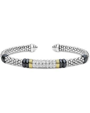 Lagos Sterling & 18K Caviar Diamond Cuff Bracelet, 0.35 Tcw - White