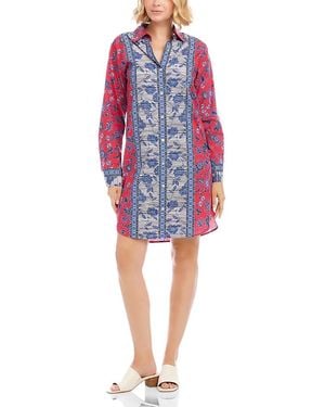 Karen Kane Long Sleeve Border Print Shirtdress - Red
