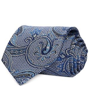 David Donahue Paisley Classic Silk Tie - Blue
