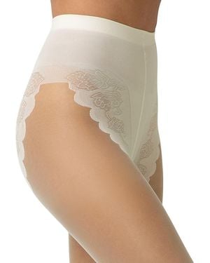 Hue French Lace Control Top Sheer Tights - Natural