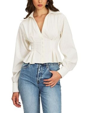 Miss Circle Sylvia Pinstripe Deep V Pleated Shirt - White