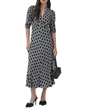 Ghost Mia Crepe Polka Dot Midi Tea Dress - Black